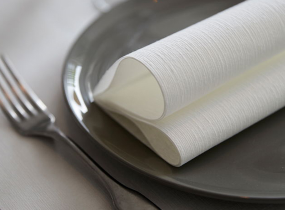 White linen cloth feel napkin folded on plate